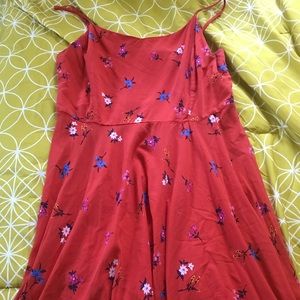 Red flowered strappy dress